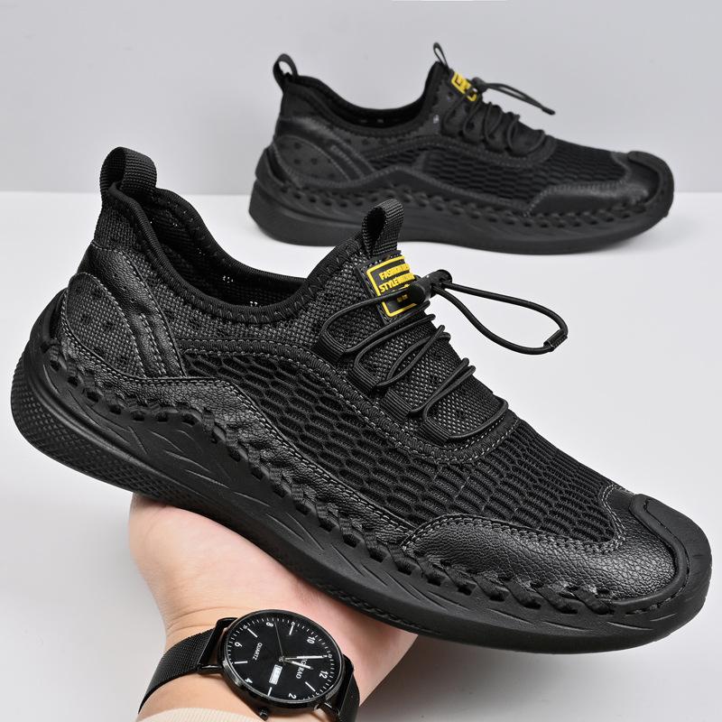 

Мужская обувь 2025 новая летняя мужская на резинке повседневная спортивная обувь удобная большого размера дышащая сетчатая обувь тренд 46 чёрный