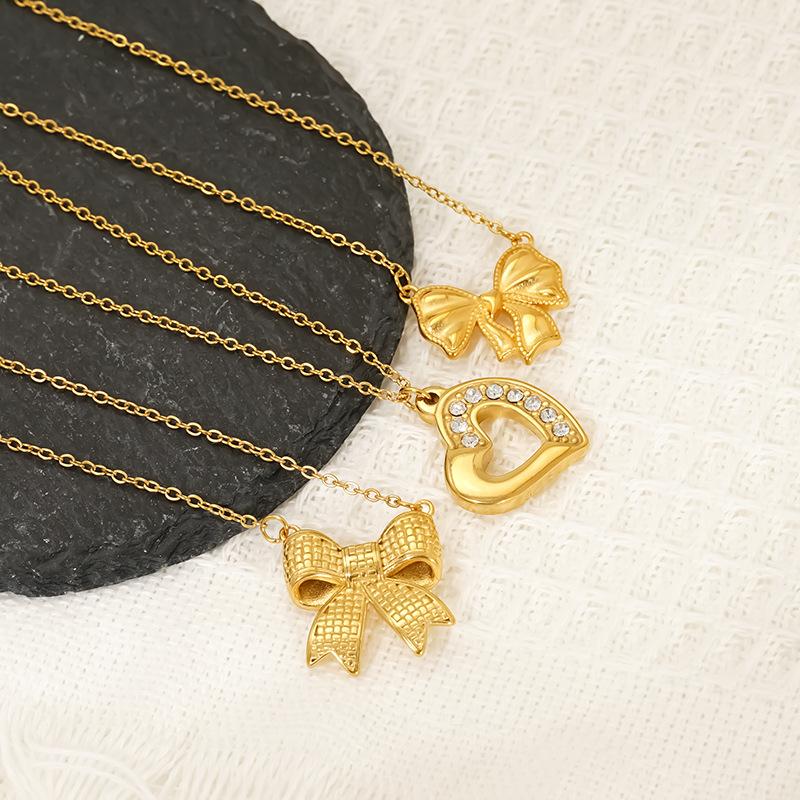 Premium Gold Plated Bow Necklace Stainless Steel Clavicle Chain