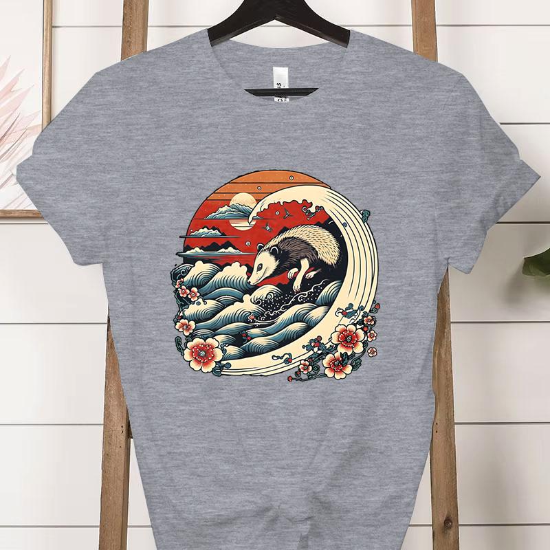Vintage Opossum Wave Classic Tshirt Women Funny Possum Gift Retro Flower Wave Opossum Tshirt Female Cute Opossum Lover Tees S