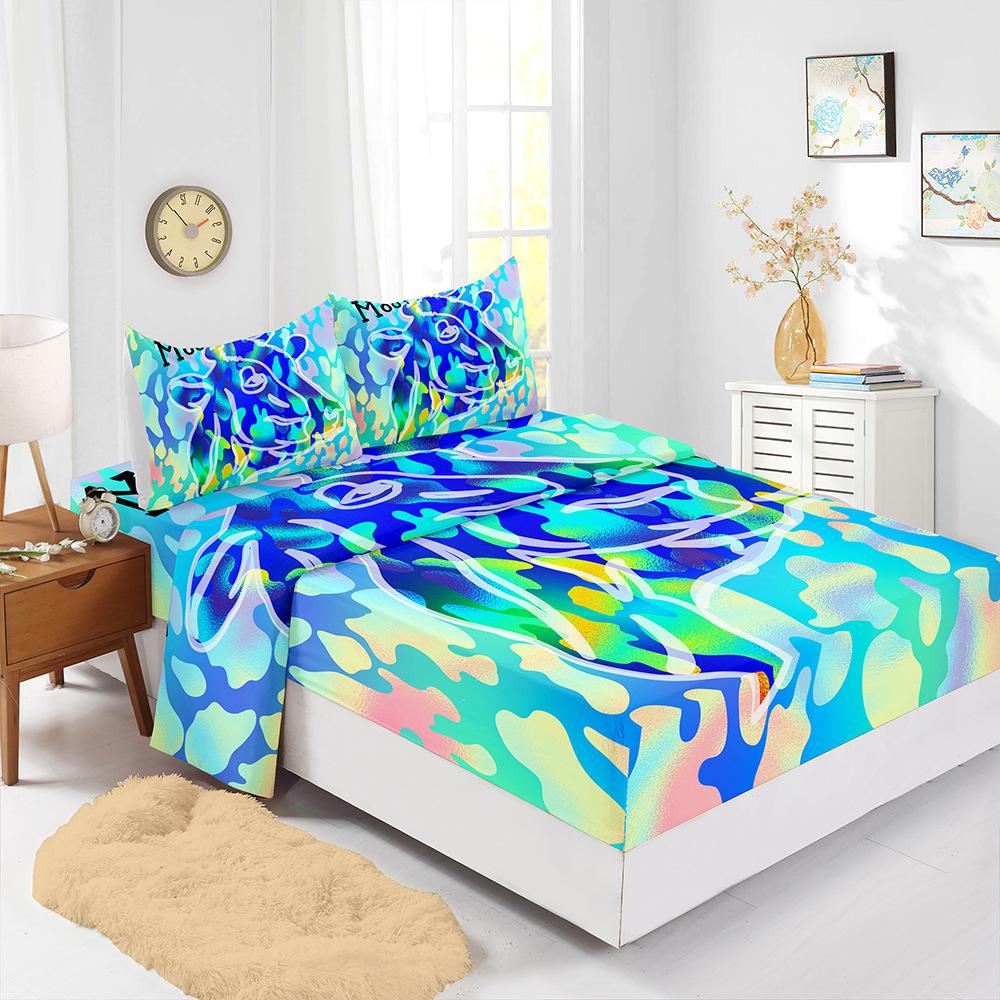Four-Piece Mattress Set 3D Digital Printing Mattress Protective Cover Animal Cow Mattress