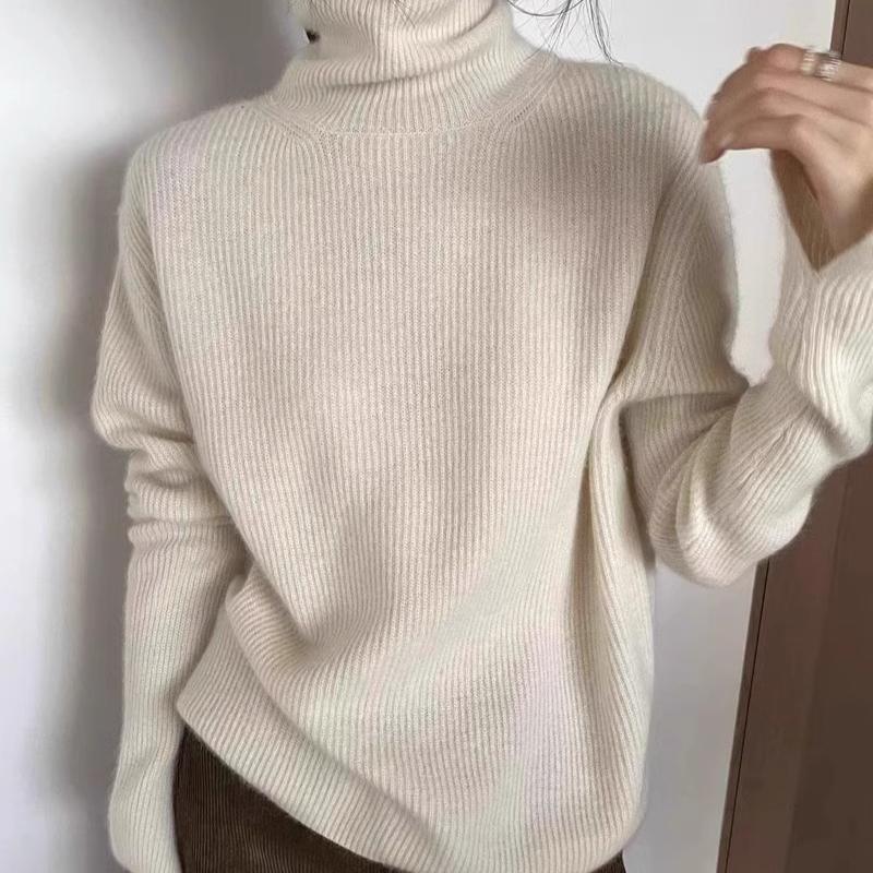 

Осенний свитер с высоким воротом для женщин, модный, теплый, свободный, вязаный, свитер, топы, женский, зимний, с длинным рукавом, повседневный, простой, женский, джемпер 25562 One Size бежевый