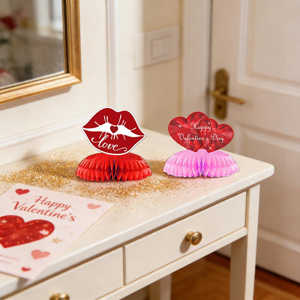 9pc Valentine's Day Honeycomb Center Decoration Set - Table Decorations Suitable For Lovers, Wedding Parties