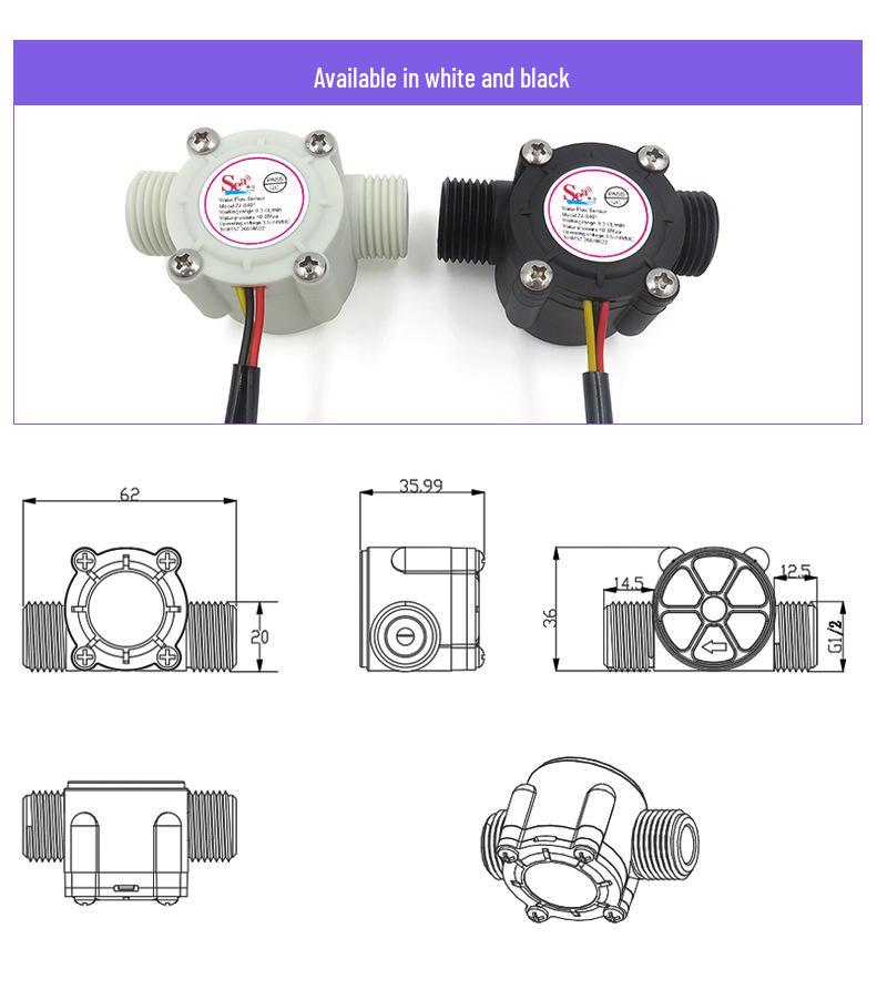 Hall Water Flow Sensor S201: 4-Point Pulse Signal Water Heater Electromagnetic Flowmeter