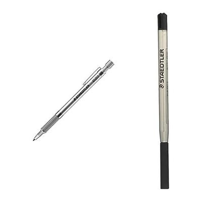 Staedtler Ballpoint Pen, Oil-Based, Silver Series, 0.8mm, 1 Pc, 425 25F-9 & Ballpoint Pen Refill, Oil-Based, 0.8mm, 1 Pc, 458 F-9