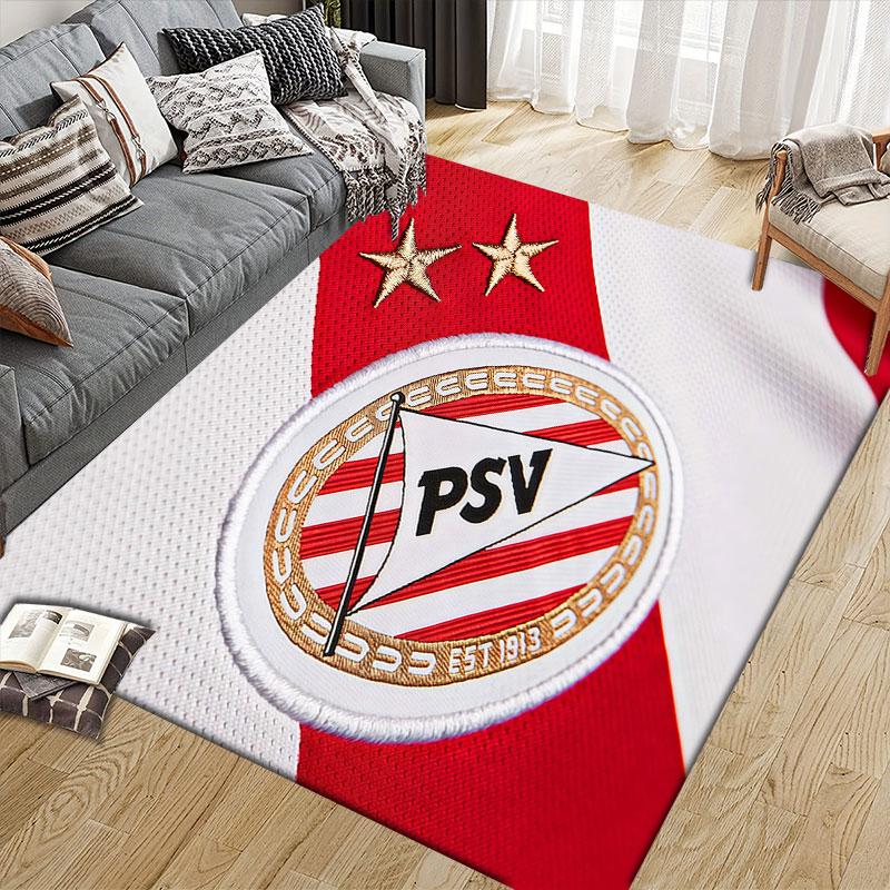 PSV Eindhoven Flannel Printed Carpet, Home Sofa Decoration for Living Room & Bedroom, Non‑Slip Play Flannel Floor Mat for Game Room
