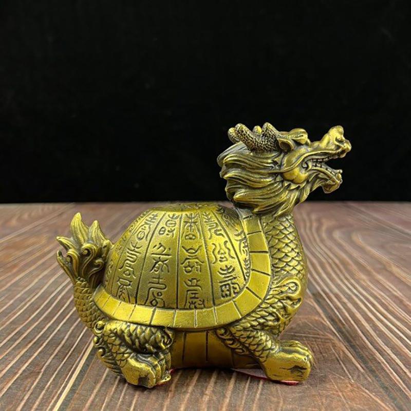 Exquisitely Crafted Dragon Home Living Room Decoration Brass Fortune and Pair of Turtles Longevity Turtle