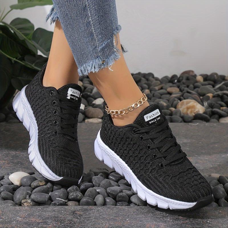 Women's Lightweight Non-slip Sneakers, Comfortable Lace Up Elastic Soft Sole Running Shoes