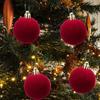 6Pcs Velvet Christmas Ball Ornaments Flocked Christmas Tree Ball Decoration Red Hanging Ball Ornament for Party Baby Shower Home Decor