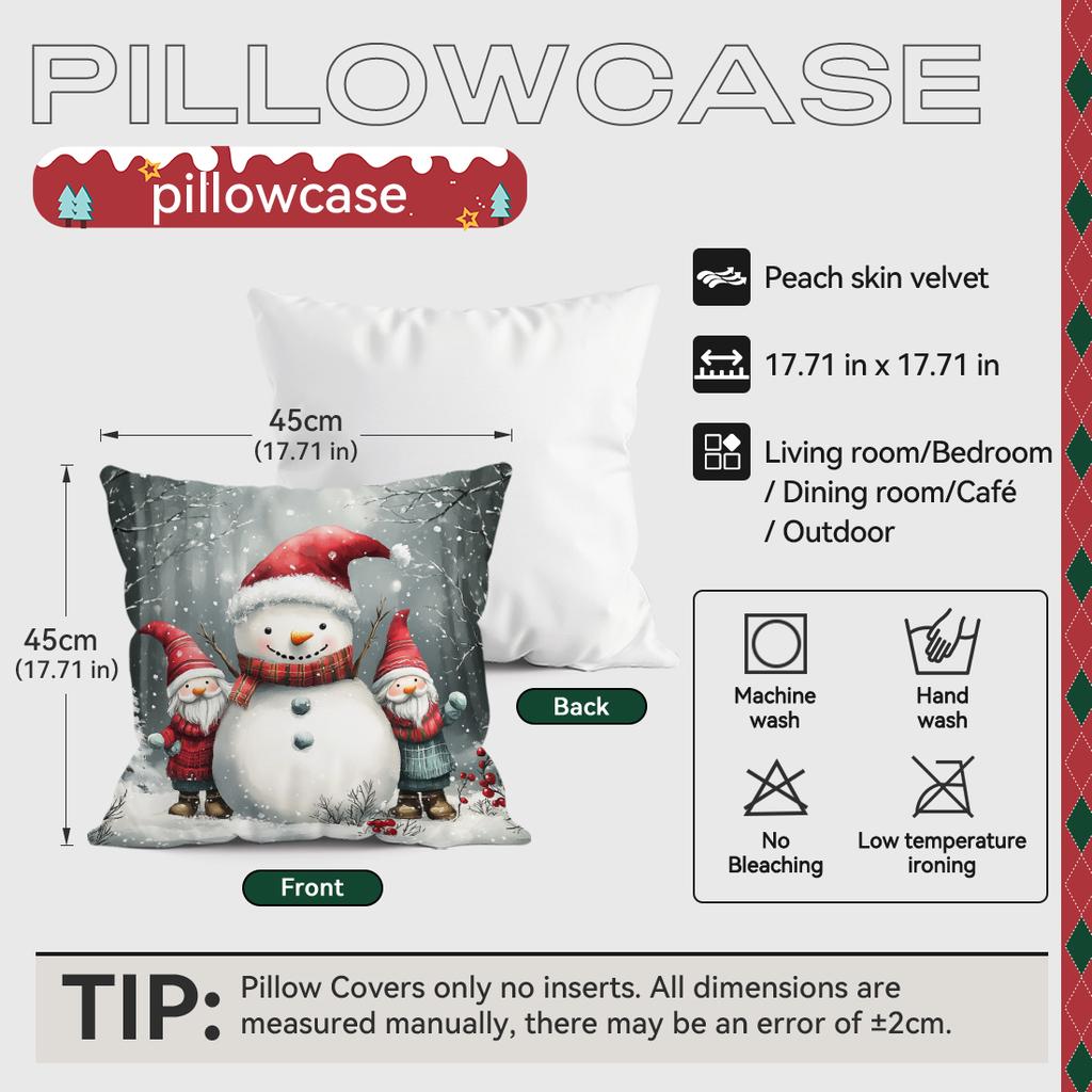 Christmas Snowman Pillowcase Square Bedroom Sofa Cushion Cover 100% Polyester Living Room Soft Cushion Pillowcase Home Decor