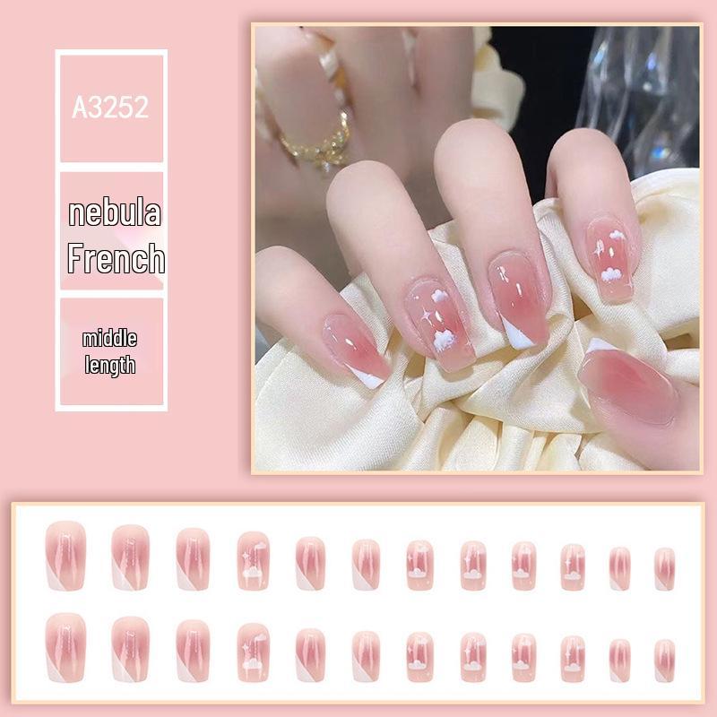 

Румяна Звездное Облако Розовый Полупрозрачные Накладные Ногти - Средняя Длина Французский Стиль Патчи для Нейл-арта для Милых Девушек