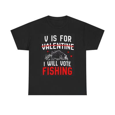 Ich stimme für Angeln T-Shirt Retro Lustig Valentinstags-Witze Unisex Schweres Baumwoll-Tee