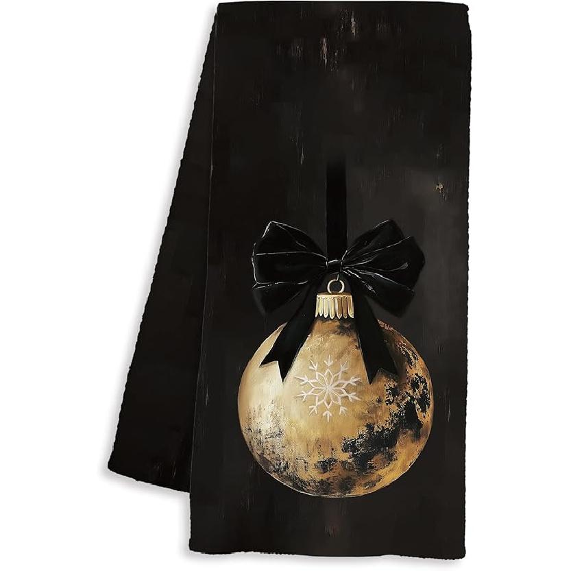 Chinoiserie Christmas Kitchen Towels, Grandmillennial Christmas Decor, Coquette Red Bow Xmas Tree Decorative Dish Hand Tea Towels for Bathroom