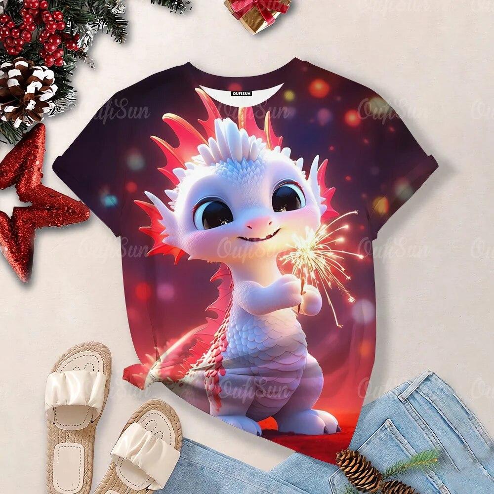 Women's Cartoon Dragon T-Shirt Fashion 3d T Shirt Fashion Near Short-Sleeved Oversized Streetwear Tees Casual Woman Tops