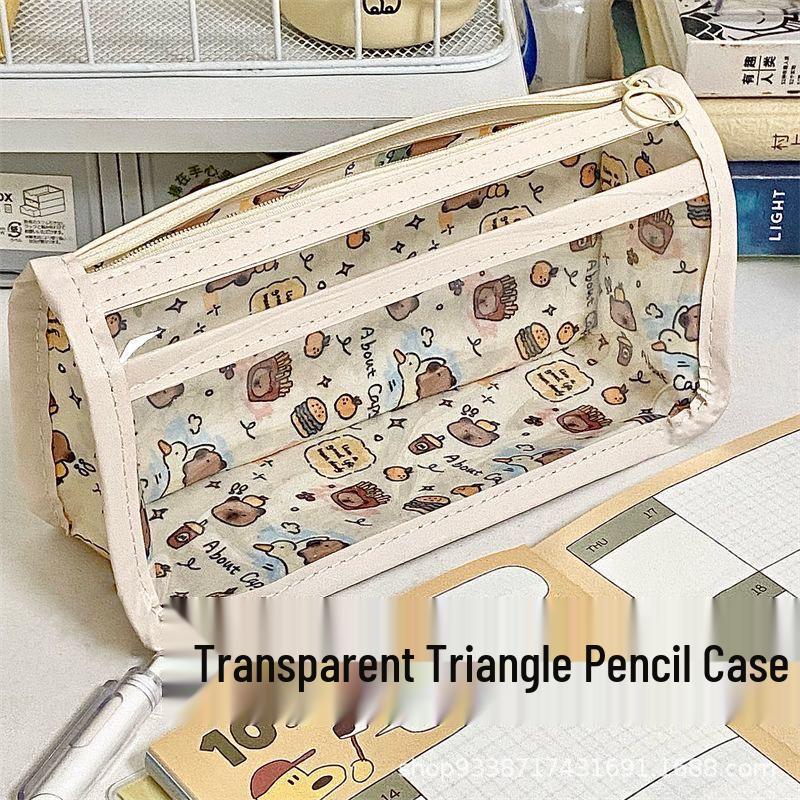

Capybara Large Capacity Semi-Transparent Pencil Case - Triangle Stationery Bag for Students