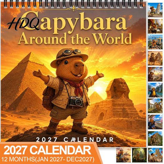 Cute Desk Accessory 2027 Wall Calendar Animal Theme 12 Monthly Planner Jan. Thick Coated Paper Stationery -Dec. Hanging Calendar with Spiral Binding