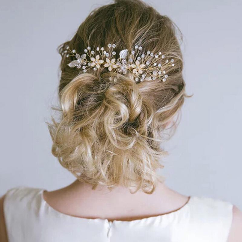 Women Gold Rhinestone Pearl Hair Comb Hair Clip Bridal Wedding Hair Accessories