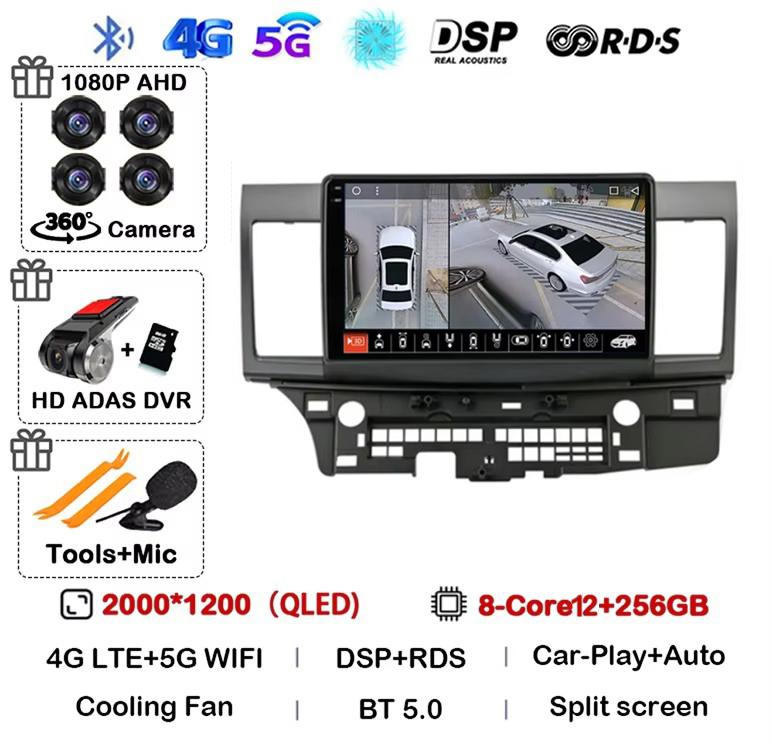 Android 14 Carplay Auto Car Radio For Mitsubishi Lancer 10 CY 2007-2017 Multimedia Video Player WIFI+4G GPS Stereo Head Unit DSP