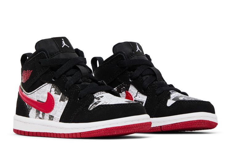 Kids' Sneakers Nike Jordan 1 Mid Newspaper Air Times (TD) Black/Gym Red-White