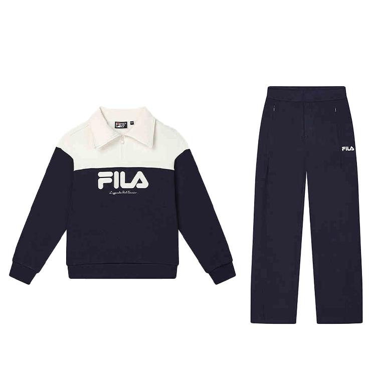 

Fila Оригинальный пуловер с воротником-стойкой, модная толстовка, повседневный комплект с длинными брюками средней посадки, женские комплекты F11W449203F-NV+F11W449603F-NV L