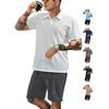 Summer Men Matching Outfit Sets Grid Texture Short Sleeve Polo Shirts Elastic Drawstring Casual Shorts Daily Beach Vacation Two Piece Tracksuit