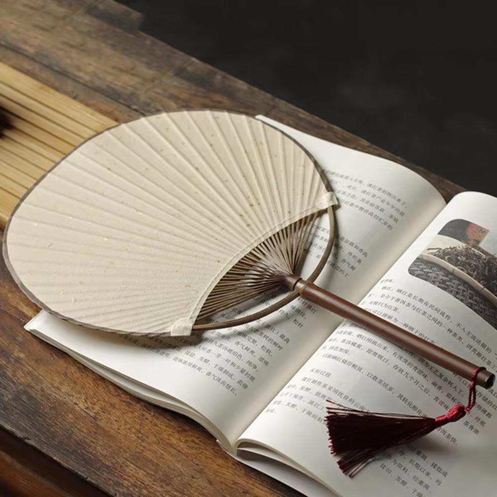 Paper Hand Painted Fan with Tassels Chinese Style DIY Fan Art Crafts Gift Blank Hand Fan  Dance