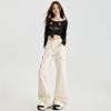 Khaki denim flared pants women's winter new thin design tooling pocket floor pants