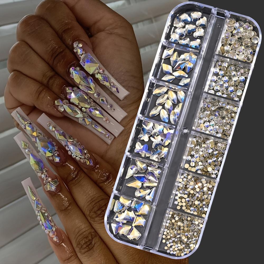 12 Grids Nail Art Rhinestones Jewelry Set Multi-shapes Colorful Flatback Nail Charms 3D Nails Accessories