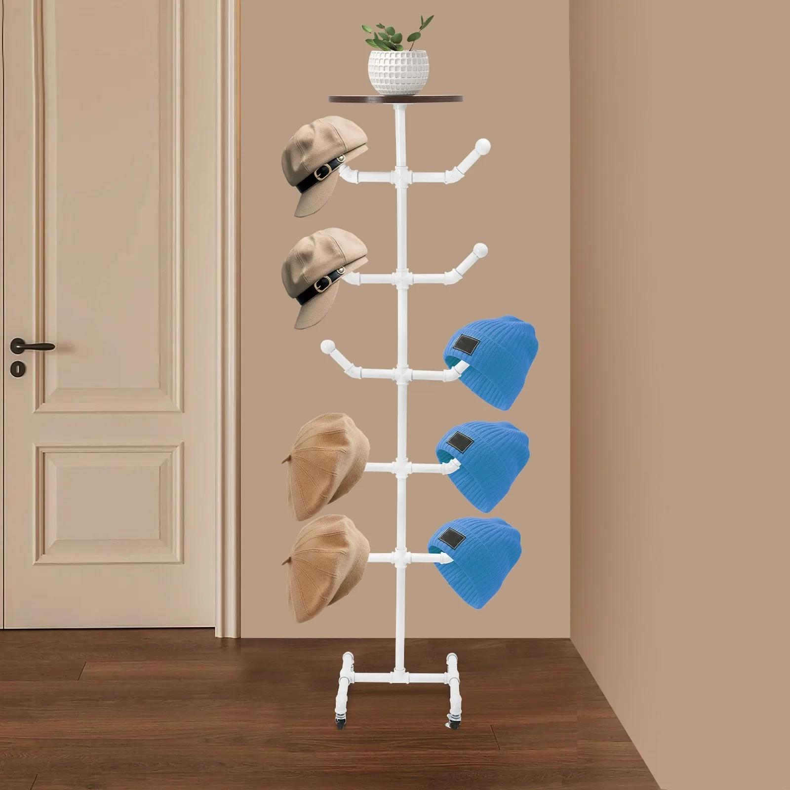 

10-Hook Industrial Hat & Coat Stand - Free Standing Hat Rack - Multi-Purpose Storage Organizer for Entryway, Hallway & Bedroom білий