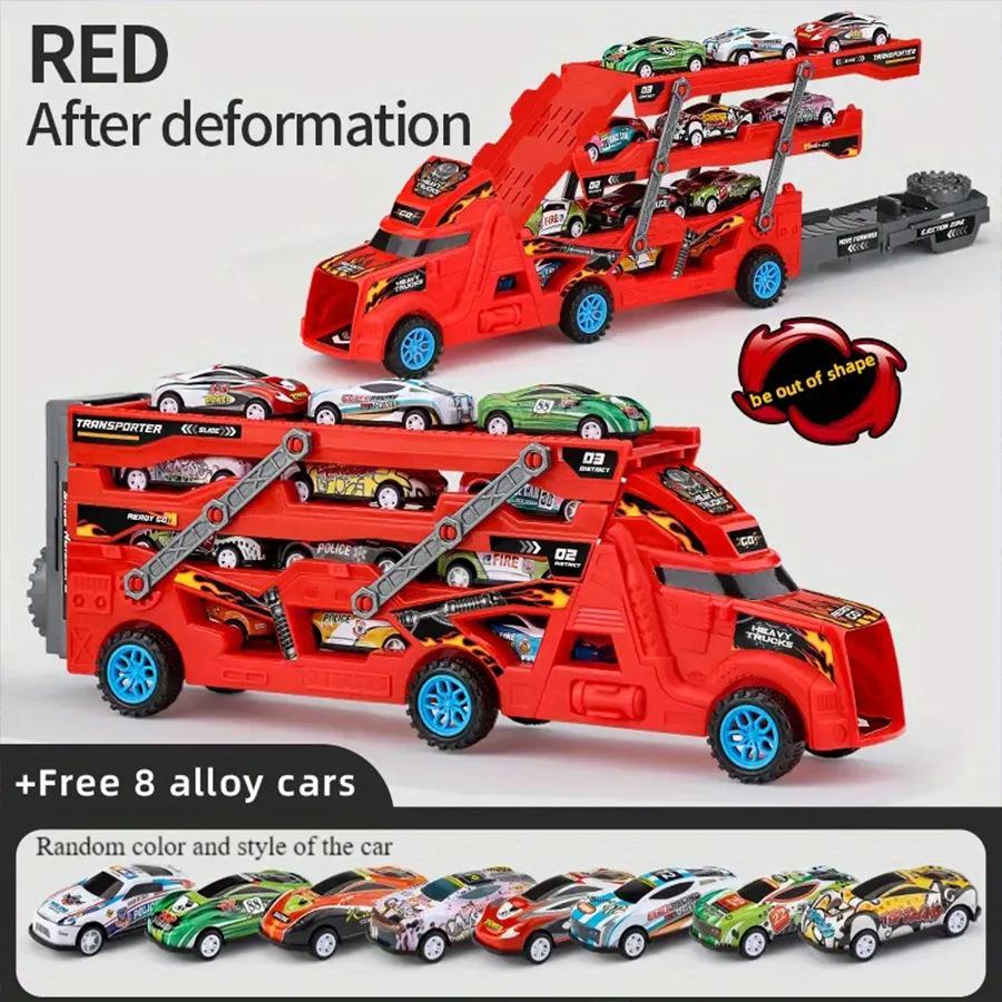 Cross-Border Folding Catapult Toy Set: Large Transport Truck with Pull-Back Alloy Cars