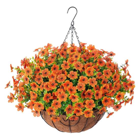 Künstliche Blumen Hängekorb Kunstblumen mit Eukalyptusblättern Hängepflanzer Enthält Blumen für Frühling Sommer Veranda Garten Terrasse