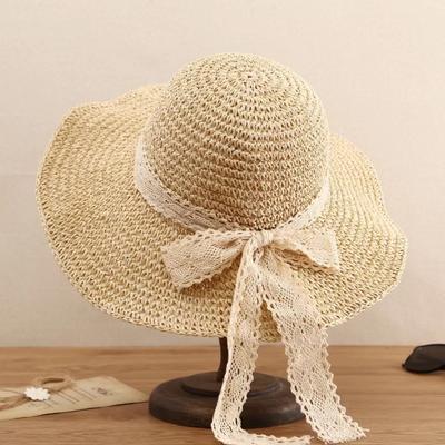 Sombrero de paja para mujer, sombrero de playa de verano con cordones, sombrero pequeño fresco para vacaciones, sombrero con visera de protección solar