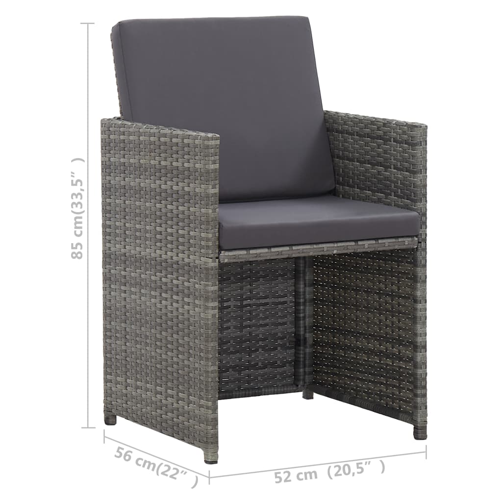 17 piece Garden Dining Set with Cushions Poly Rattan Grey
