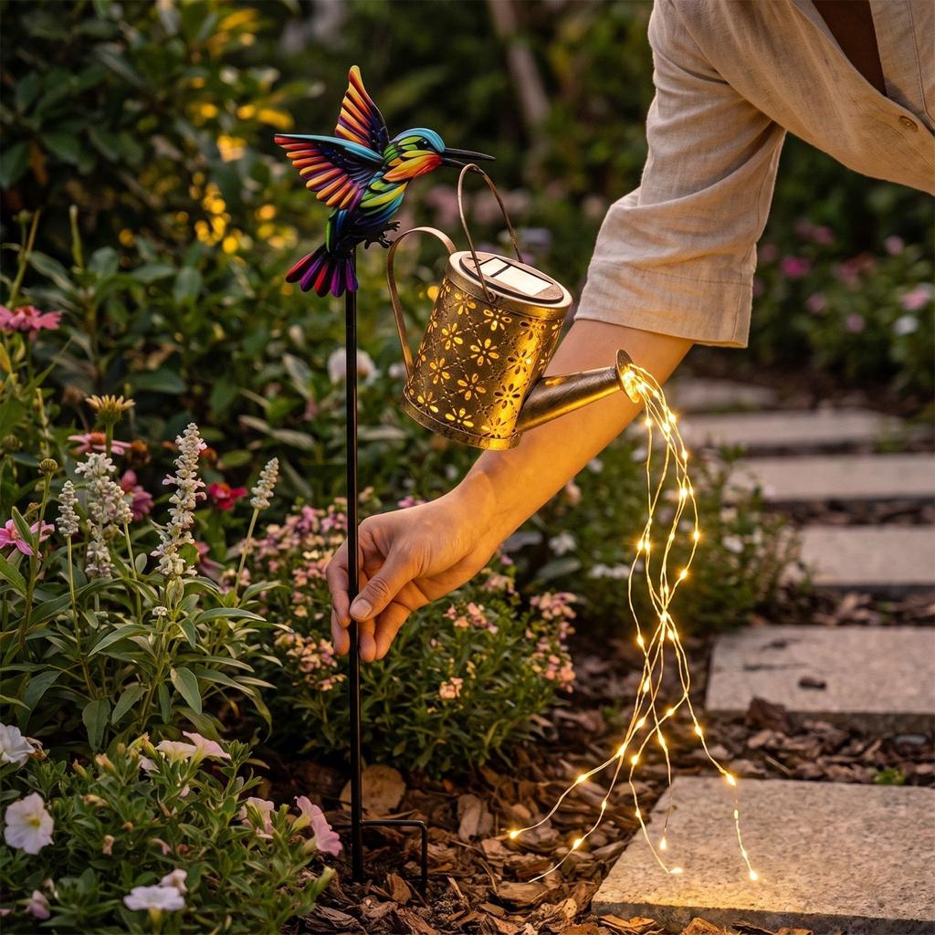 Colorful Bird Watering Can Garden Light - Outdoor Decorative LED Stake Light for Patio,