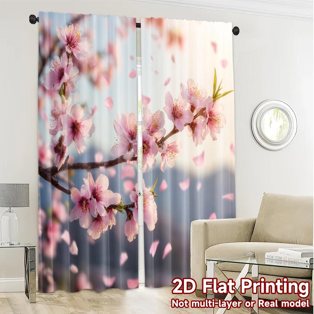 Set Of 2 Flat Printing Curtains Without Rod Spring Blossoms Chic Fabric Decorations Outdoor Curtain Sheer Made Polyester