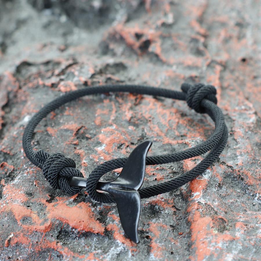 Marine Style Men Bracelet Black Shark Dolphin Braslet Sliding Adjustable Nautical Wrap Rope Braclet Beach Sports Cycling Jewelry