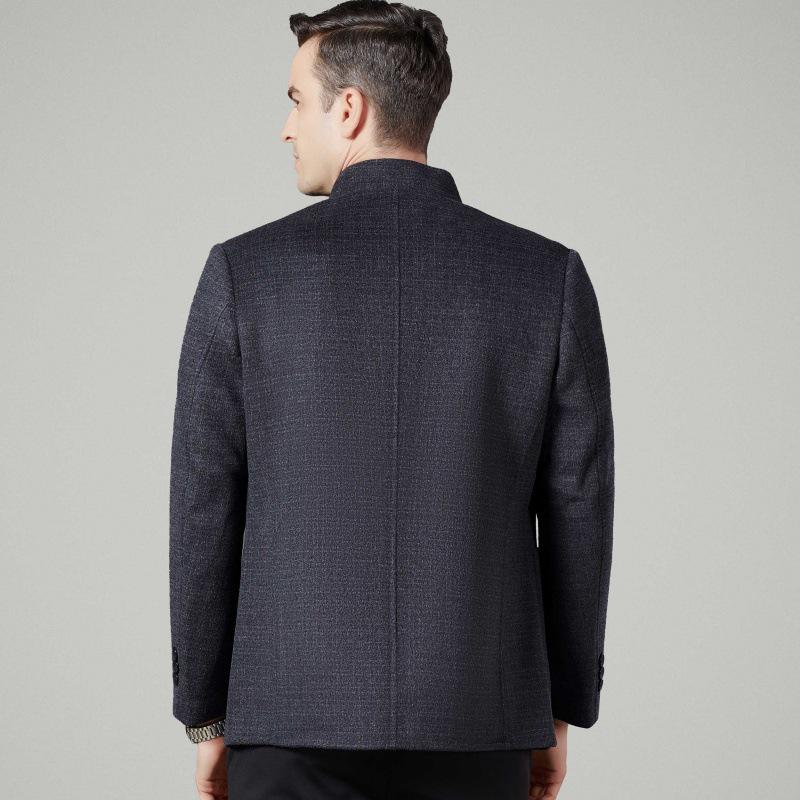 Men's Double-Faced Cashmere Stand Collar Coat: Zhongshan Suit, Middle-Aged Dad's Casual Woolen Overcoat for Autumn/Winter.
