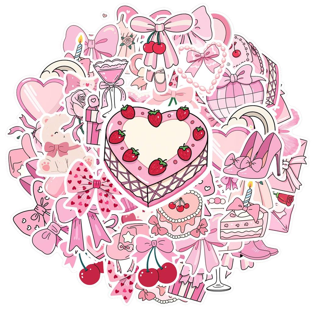 35pcs-50pcs Cute Pink Stickers Romantic Cute DIY Stickers Teacher Reward Stickers For Guitar Laptop Helmet Skateboard Guitar