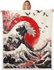 GUOYU Blanket Japanese Style Fleece Bed Blanket Twin Japanese Samurai Throw Blanket for Kids Boys Men Ink Painting Dragon Sherpa Blanket