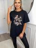 Black Oversized T Shirt With Koi Fish And Flowers Print For Casual Wear