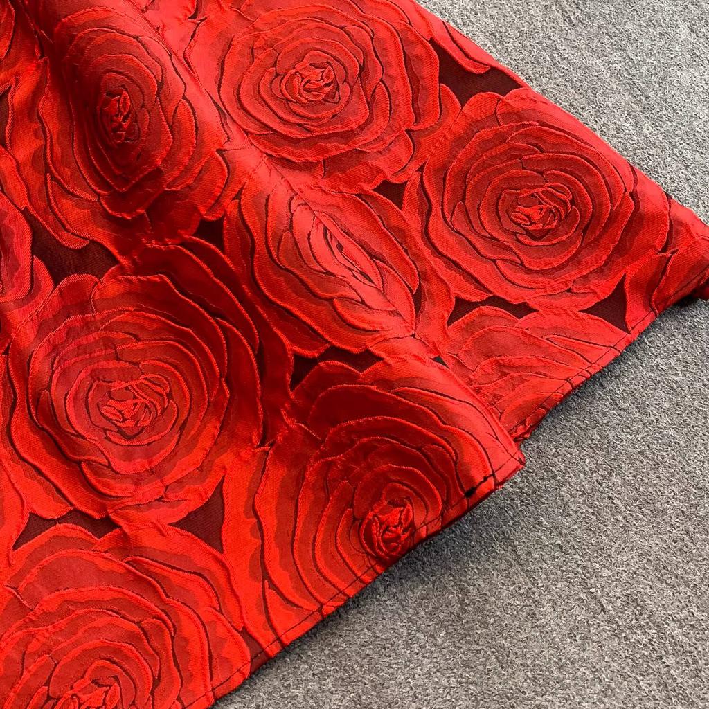Elegant Women Contrast Color High Waist Evening Dress Beautiful Chic Jacquard Waist-cinching A-line  Spring New Women DRESS