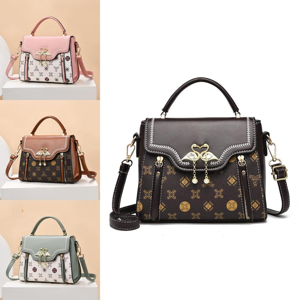 Fashion Pvc Small Square Bag With Rhinestone Swan Decoration And Printed Design For Casual Daily Use