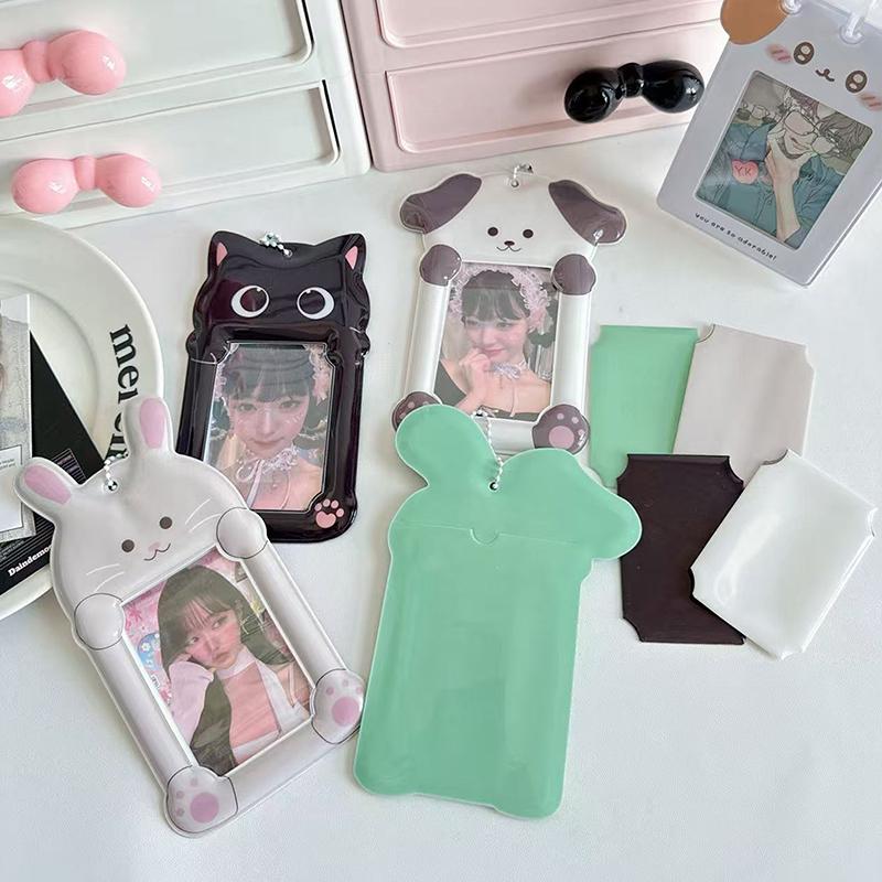 Portafototessere in PVC Coreano con Portachiavi Porta Fototessere Y2K Portachiavi con Ciondolo Kpop Animale Cartone Animato Carino