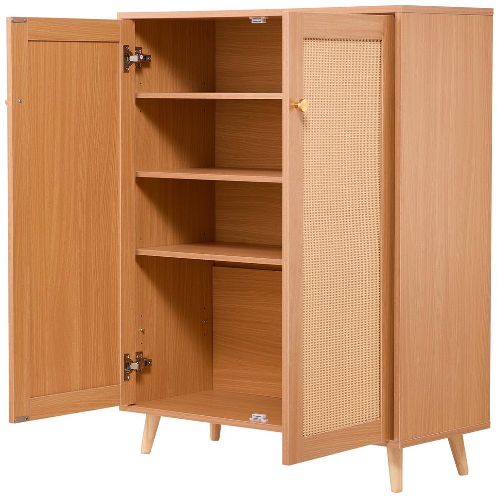 Rattan Shoe Cabinet 5 Tiers Shoe Organizer 2 Doors & Adjustable Shelves