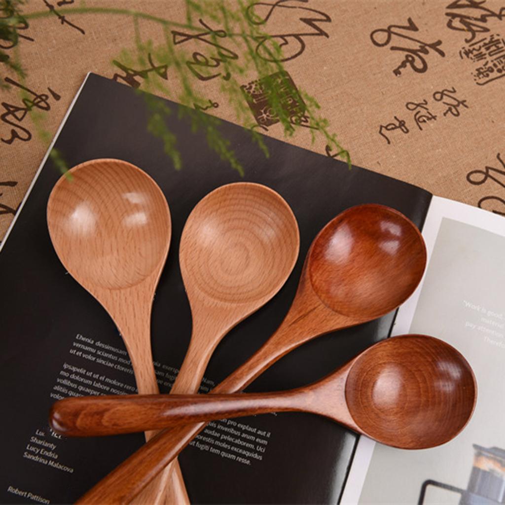 Japanese Style Wooden Soup Spoon With Long Handle Kitchen Utensil Practical Tableware For Home Dining Outdoor Use