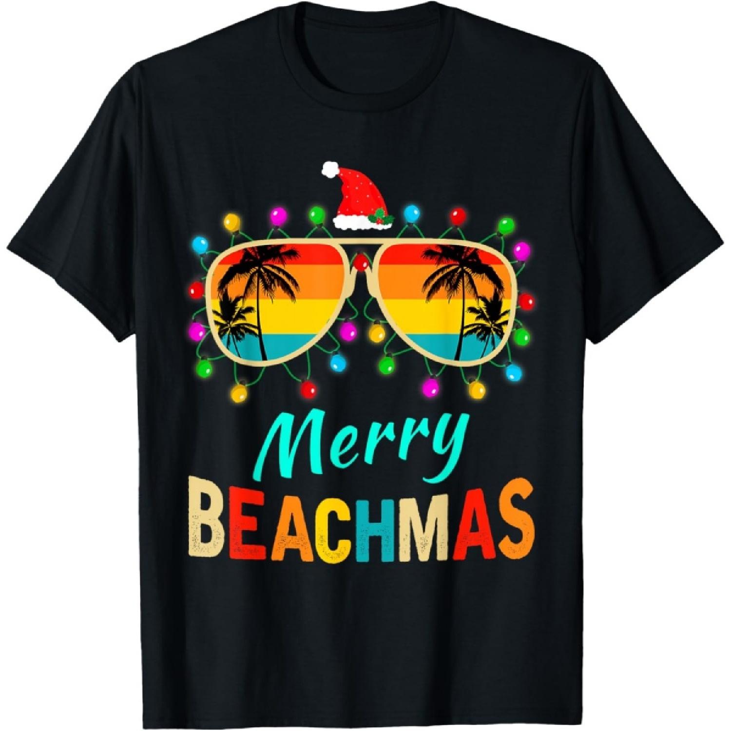 Merry Beachmas Tropical Christmas Santa Hawaii T-Shirt for Men Women Kids S