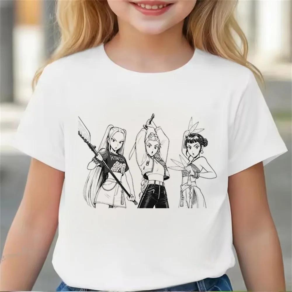 Summer Hot Children Clothes Girl Boy KPop Demon Hunters Movie Print T Shirts Print Kids T-shirt Tops