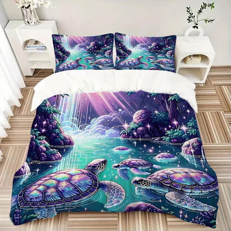 3pcs Anime Turtle Fantasy Bedding Set - Includes One Quilt Cover and Two Pillowcases (No Core) - Perfect for Bedroom Decor and Guest Room Accessories,