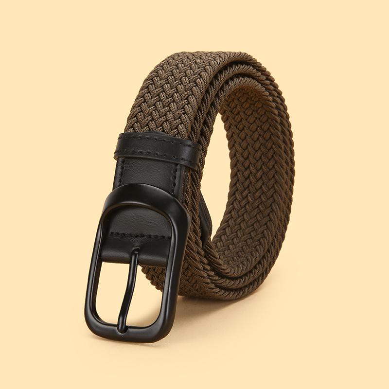 No-Drill Youth Canvas Belt: Men's Casual Woven Elastic Leather Buckle