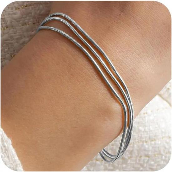 Gold Bracelets for Women, 14K Gold Plated Stackable Bracelet Stack Set Adjustable Charm Paperclip Chain Snake Link Layered Waterproof Jewelry Sets