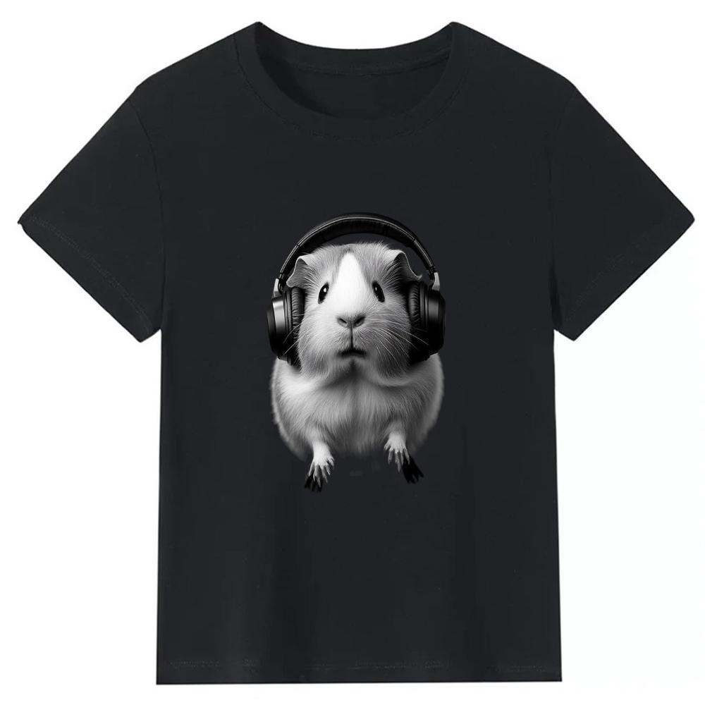 UnisexS TShirt Featuring Guinea Pig Wearing Headphones Adorable Design with Cute Guinea Pig and White Headphones
